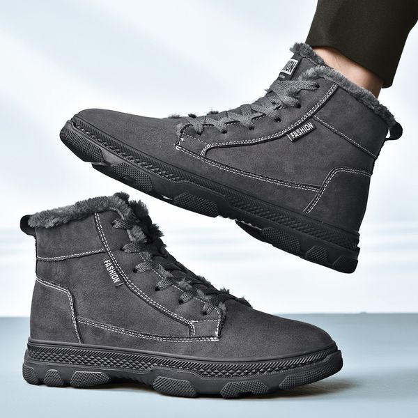 

men boots winter fur warm snow boots men work casual shoes sneakers high rubber ankle plus size 39-46, Black