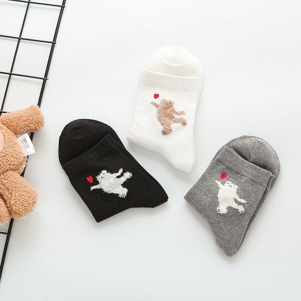 

spring and summer 2020 new fasahion women's socks middle tube socks cute cartoon dancing bear college styles lovely girls, Black;white