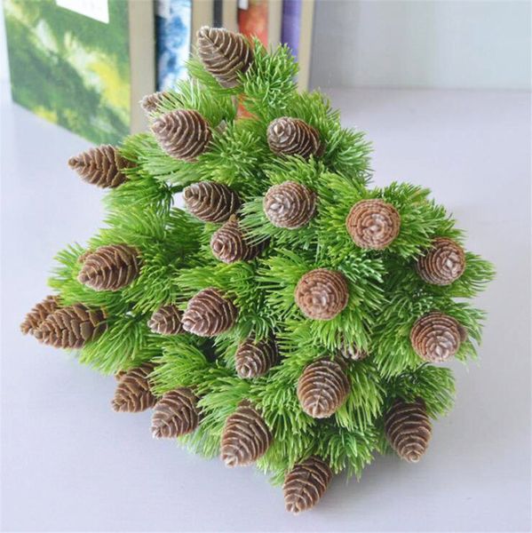 

small plastic pine tree bunch with pine nuts artificial flowers for christmas home decoration fake plants pinecone faux greens