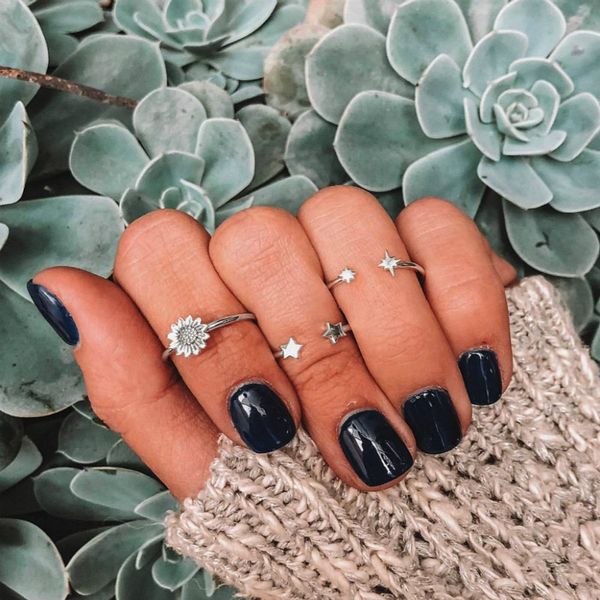 

2019 new arrival simple sunflower star opening retro women fashion ring set jewelry gifts, Golden;silver