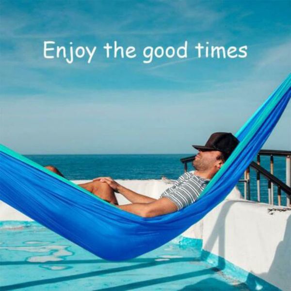 

high-quality camping hammock portable outdoor hanging foldable double parachute cloth hammock color stitching nylon widened hamm