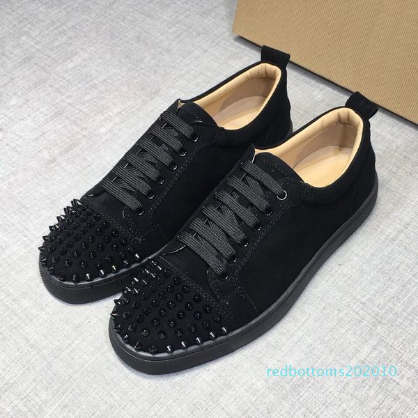 

mens designer shoes red bottom junior studded spikes sneakers real leather trainers party shoes 100% genuine leather 40-44 10r, Black