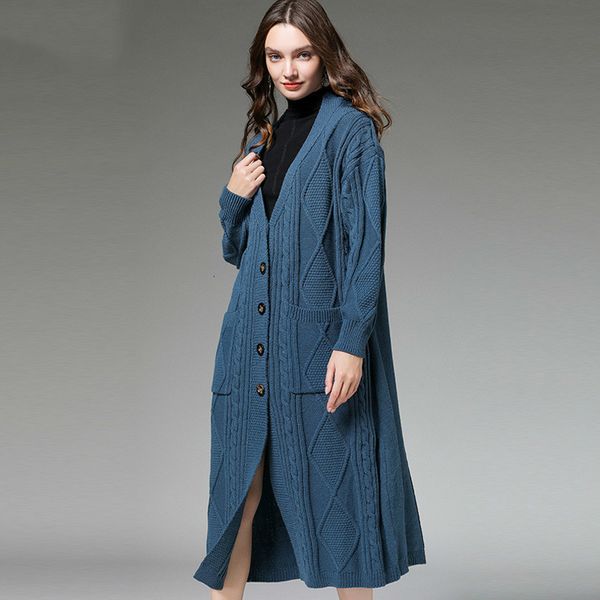 

fashion] tide autumn and winter new products fashion solid color long v-neck loose knit sweater coat female pa577, Black