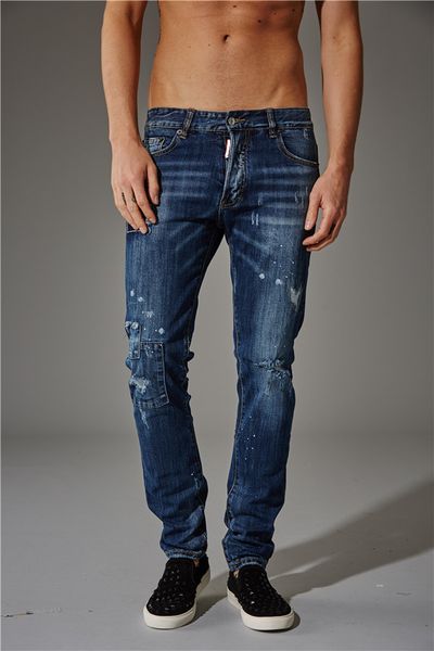 

mens designer jeans men casual motorcycle skinny slim fit denim pants biker hip hop jeans with mens joggers denim pants, Blue