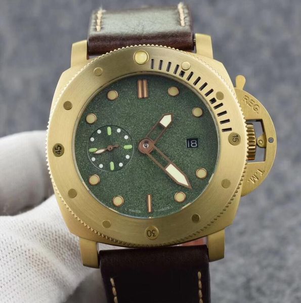 

luxury classic pam00382 automatic movement 47mm men watch rotating bezel bronze color stainless steel case brown leather strap diving mens, Slivery;brown