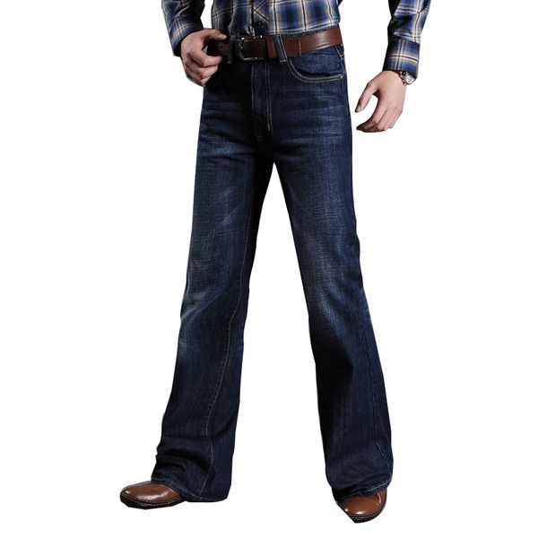 

mens flared jeans for men boot cut leg fit jeans classic stretch denim flare bootcute male fashion stretch pants, Blue