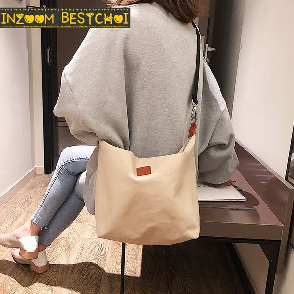 

большая емкость 2019 новая мода холст broadband дамы плечо сумка корейский диких bucket bolsos mujer болса feminina