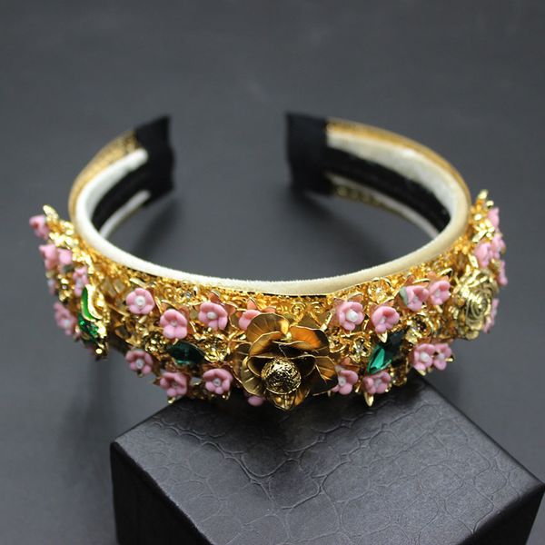 

new baroque fashion porcelain honey bee flower metal headband catwalk bridal hair accessories 569, White;golden