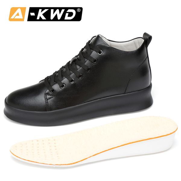 

2019 fashion leather ankle shoes for men big size men high sneakers elevator shoes for height increase 8cm herenschoenen, Black