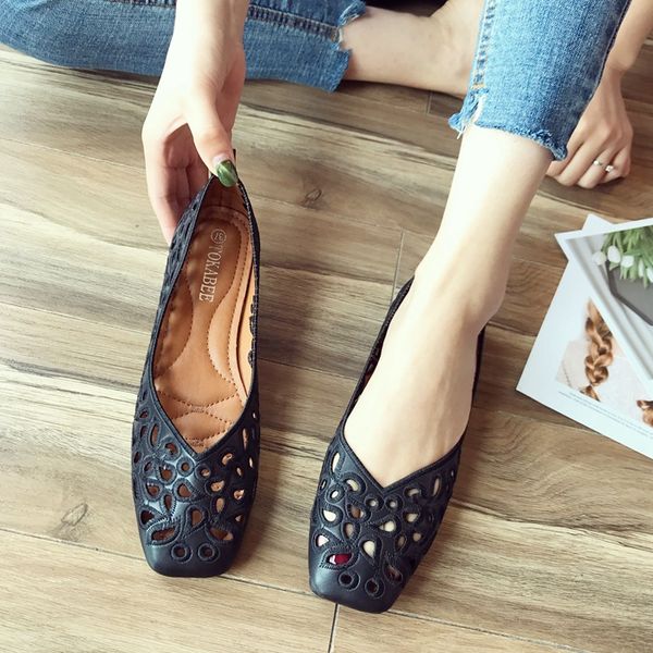 

beautiful fashion 2019 spring and summer new women's shoes large size shallow mouth square head baotou flat with women's sandals, Black