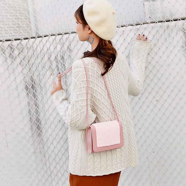

new women shoulder bag flap plush small square crossbody bags messenger bag for girl handbag ladies phone purse bolso mujer