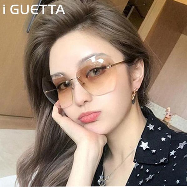 

iguetta 2019 rimless солнцезащитные очки женщины крупногабаритные площади градиент солнцезащитные очки мода люкс ретро марка дизайнер sungla