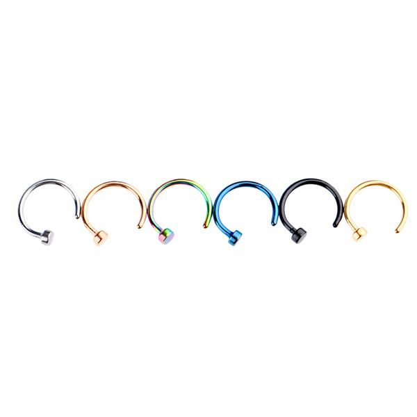 

6 pieces assorted 6 colors stainless steel c-shaped nose stud rings body jewelry 20g 18g, Slivery;golden