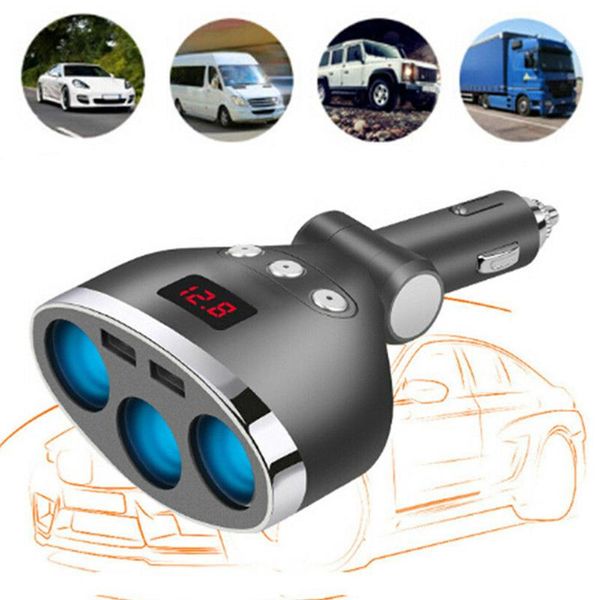 

3 way splitter car socket adapter multifunction cigarette lighter dc 12v power plug usb charger accessories circuit protection