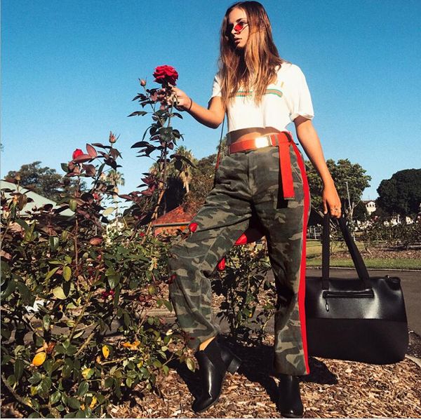 

2019 spring new fashion high waist casual pants, Black;white