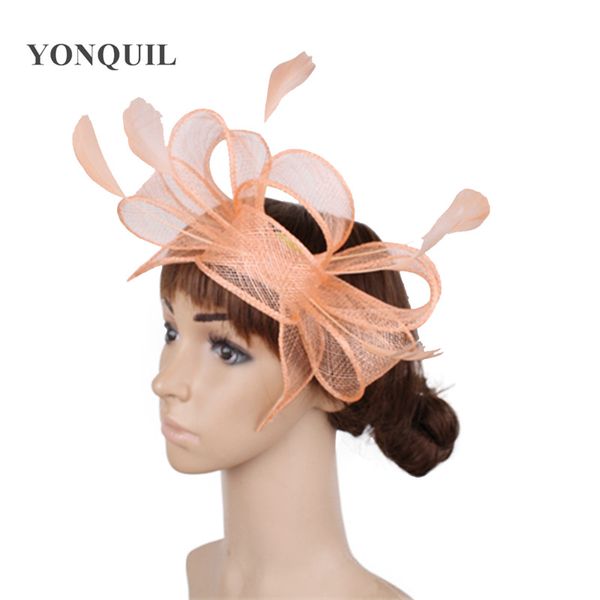 

hair accessories sinamay wedding champagne bride headdress women fascinators elegant bridal mariage headwear with fancy feathers