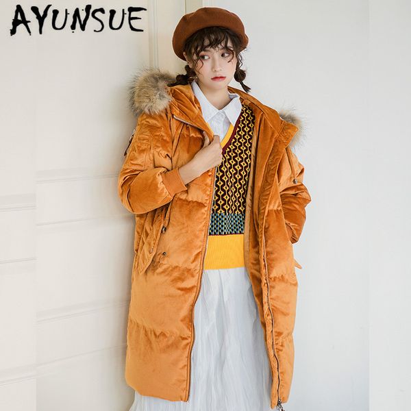 

ayunsue white duck down jacket women big fur collar winter coat women down coat puffer jacket warm parka veste femme yy1463, Black