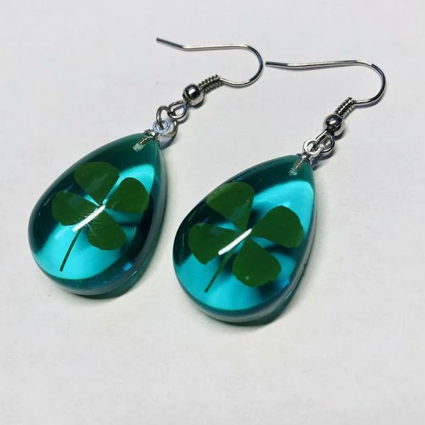

yqtdmy vogue brand four leaf clover fashion blue drop style earring, Silver