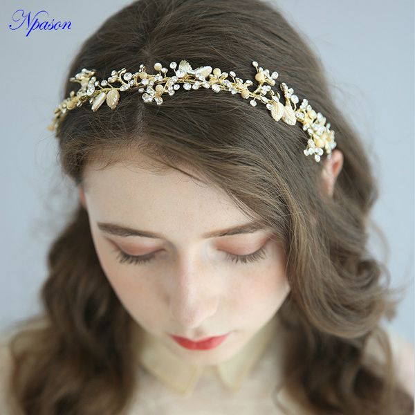 

fashion hair jewelry wedding hair accessories pearl hair clips women tiara golden hairhoop handmade ornaments 2306, Golden;white