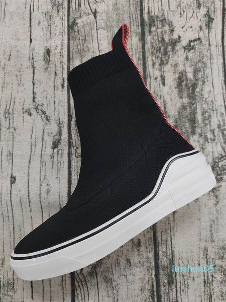 

luxury designer sneakers black fashion stripes flat bottom thick socks boots casual shoes al05