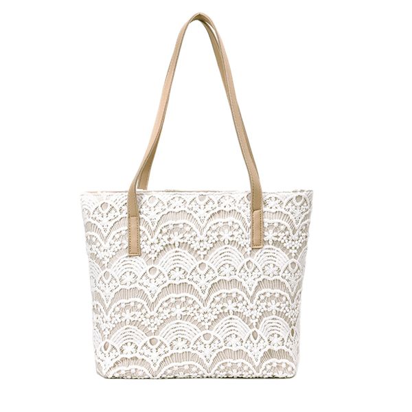 

fggs-fashion lace shoulder bags for women simple large capacity ladies handbag beach bag