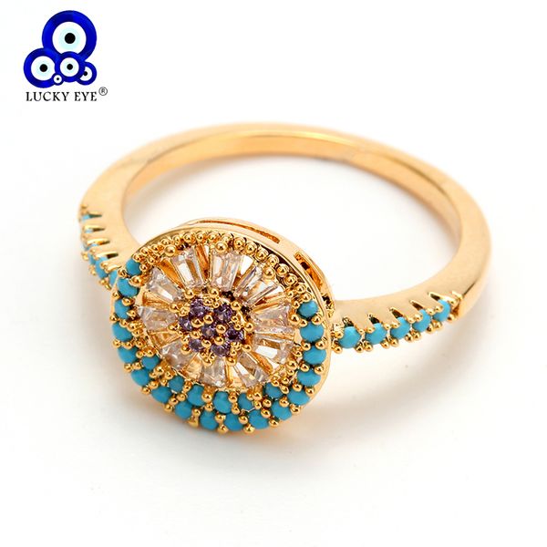 

lucky eye turkish evil eye cz ring luxury blue micro pave cubic zircon ring wedding band for women female jewelry ey6343, Golden;silver