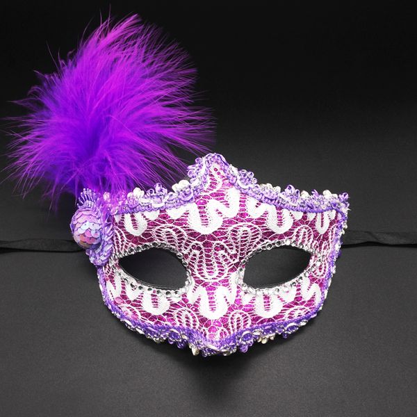

maxi 8 colors lady lace plume mask fashion hollow eye mask black fancy masks for halloween venetian mardi party costume for night club, Silver