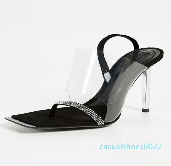 

fashion rhinestone clear shoes designer sandals squared toe stiletto heel designer shoes 2020 size 34 to 39 tradingbear c22, Black
