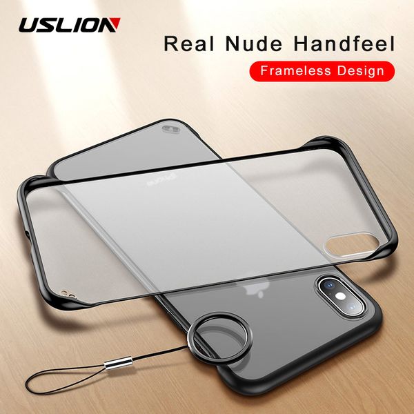 

uslion frameless transparent phone case for iphone x 7 6s 8 plus cover xs max xr 11 pro max with finger ring holder stand cases
