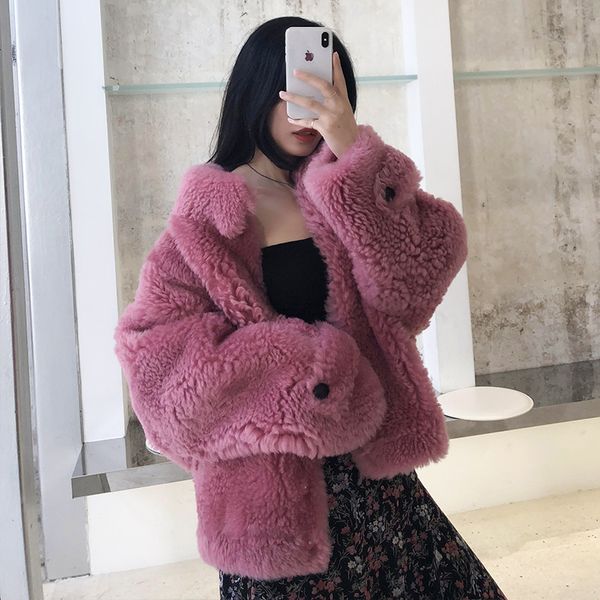 

natural real fur coat female 100% wool jacket winter jackets women clothes 2019 korean vintage double faced fur hiver 19004, Black