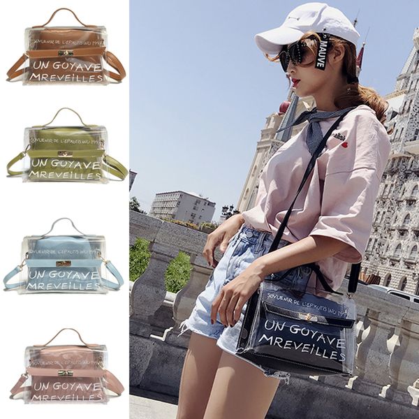 

5 colors girl clutch bag transparent handbag pvc jelly clear small tote messenger bags female crossbody shoulder bag ems jy624