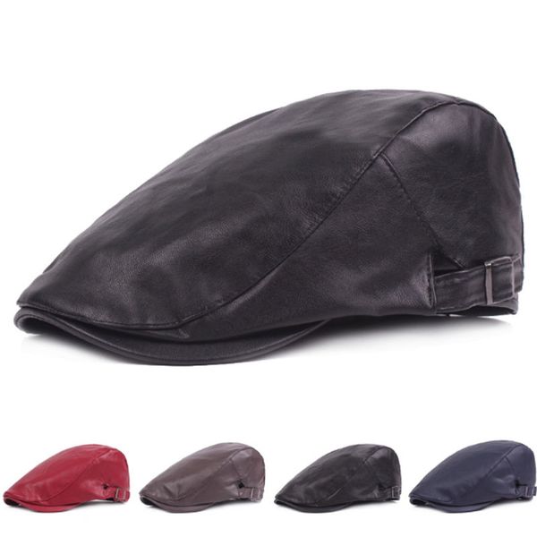 

winter leather berets cap men women flat caps newsboy baker berets duckbill golf driving cabbie hats boinas para mujer, Blue;gray