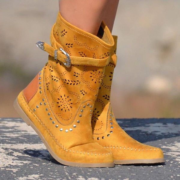 

autumn boots women shoes woman flat heel slip-on short boots retro rivet buckle embroider platform women shoes zapatos de mujer, Black