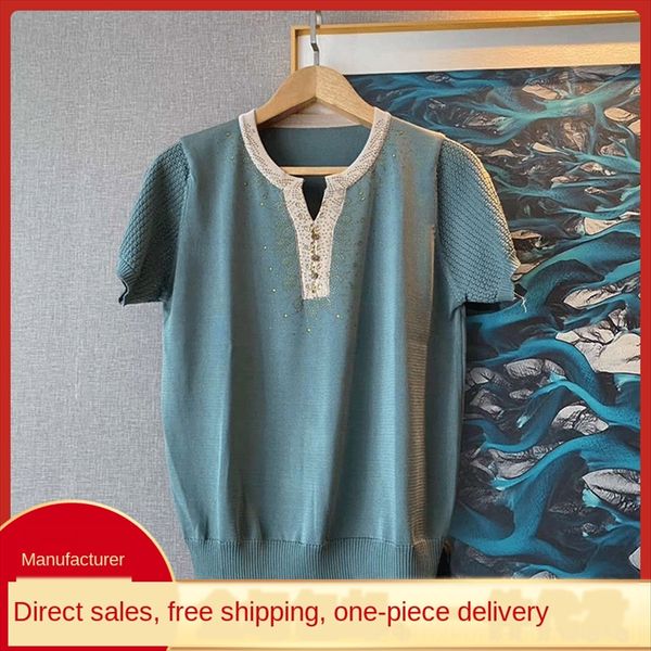 

ten-color multicolor ice silk short-sleeved casual loose women's mother's clothes set cooling exquisite craft ten-color multicolor, White