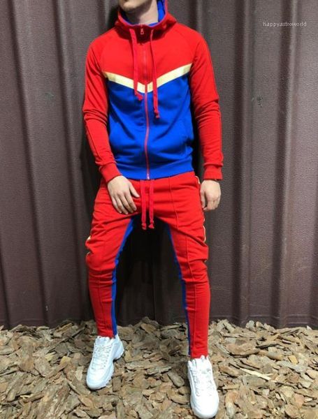

color hooded long sleeve mens 2pcs sets casual males clothing fashion mens designer tracksuits casual contrast, Gray