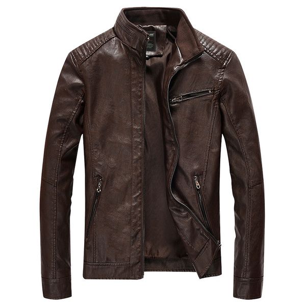 

2019 leather jackets men spring autumn slim stand collar coats jaqueta couro male bomber jacket pu faux leather motorcycle coats, Black