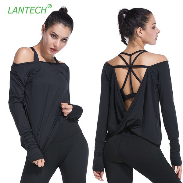 

lantech женщины йога рубашка спорт бег спортивная подготовка backless фитнес гимнастический зал рубашка с длинным рукавом одежда jerseys