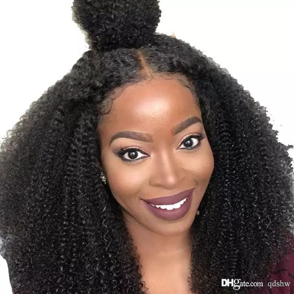Afro Kinky Curly Human Hair Wig For Black Women Pre Plucked Real