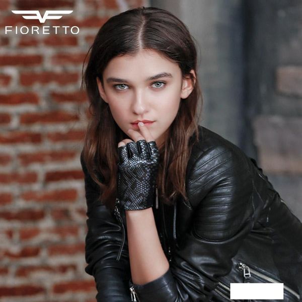 

fioretto fingerless women leather gloves punk driving gloves lady black half finger zippers print brand fashion, Blue;gray