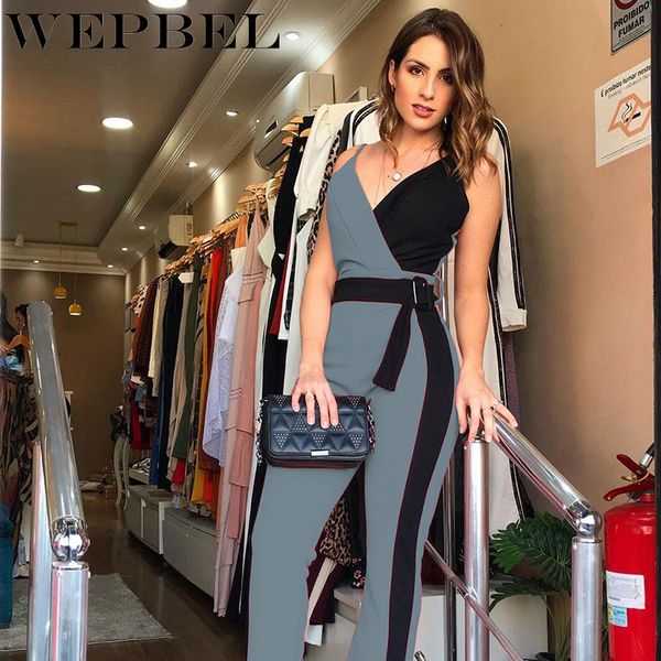 

wepbel v образным вырезом комбинезон женщины без рукавов ремень повседневный спагетти ремень лоскутное комбинезон регулярные комбинезоны дли, Black;white