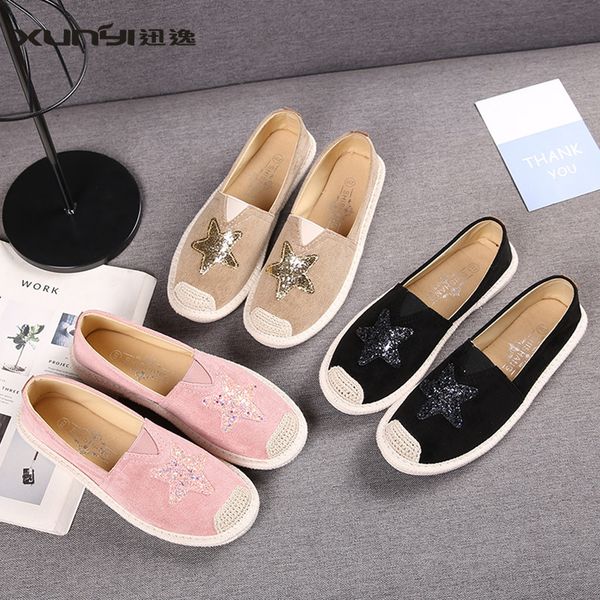 

women flat shoes suede slip-on fishmerman shoes ladies sequins casual summer autumn summer womens canvas casual lazy loafers, Black