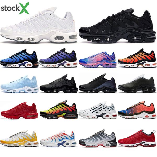 

new mens tn plus se running shoes triple black white shark hyper blue spray paint scream green men trainer runner sports sneakers 40-45