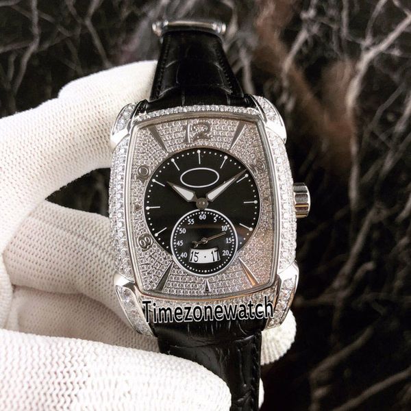 

new kalpa pf011934.01 steel case silver diamond black diamond dial automatic mens watch black leather watches timezonewatch pfe08a1, Slivery;brown