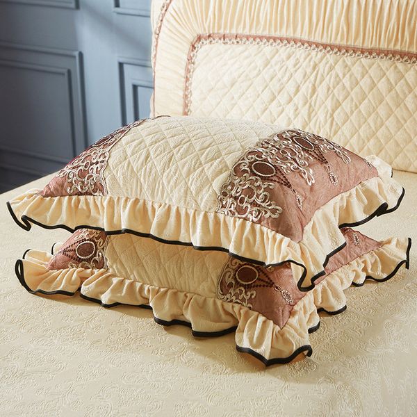 

2pcs embossing velvet quilted cotton lace pillow covers decorative couple rectangular pillow case shams winter warm 48x74cm