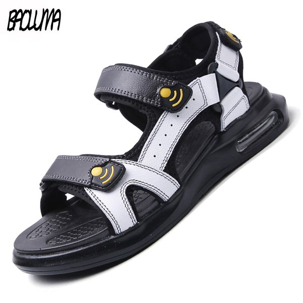 

2020 new mens gladiator sandals summer genuine leather mens sandals comfortable men beach fashion water shoes 38-46, Black