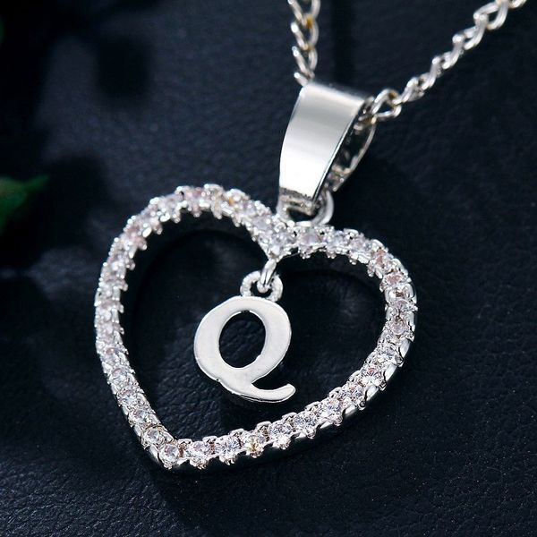 Wholesale Wholesale White Gold Plated Letter K Necklace 26 Letters Zircon Love Necklace Jewelry