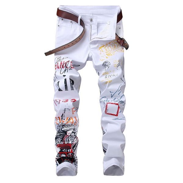 

fashion men's skinny pencil jeans red printed slim fit denim pants hip hop male denim joggers yc1333, Blue