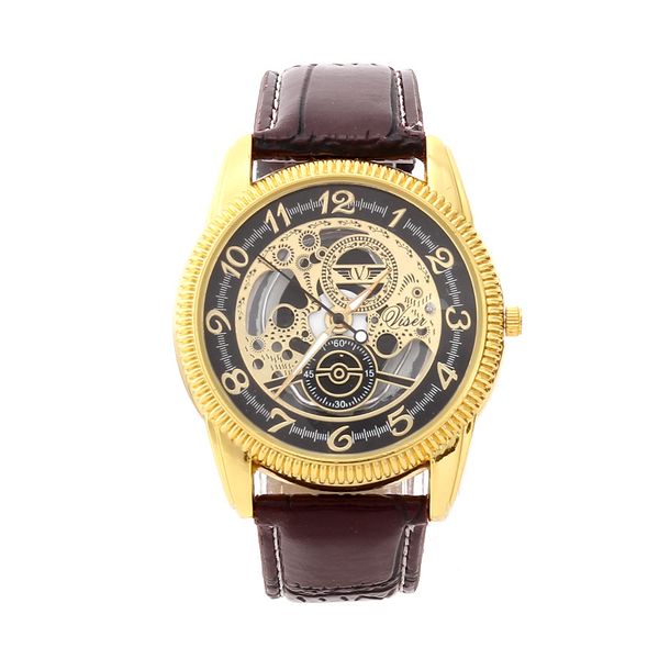 

lovers quartz watch hollowing out clock cial black brown leather strap golden silvery clock dial fashion leisure time decorative, Slivery;brown