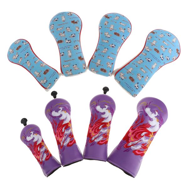 

8pcs/2 sets pu leather golf club head covers, velvet golf putter headcover