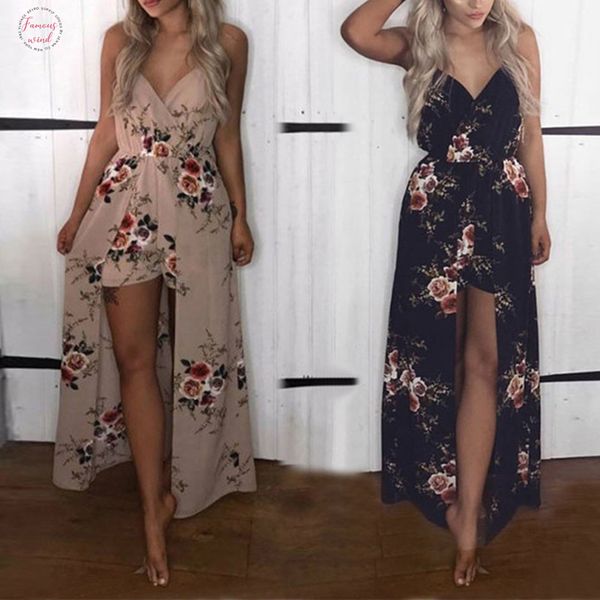 

bohemia split long maxi dress womens rose printed pleated dresses boho beach shorts irregular hem party dresses, Black;gray